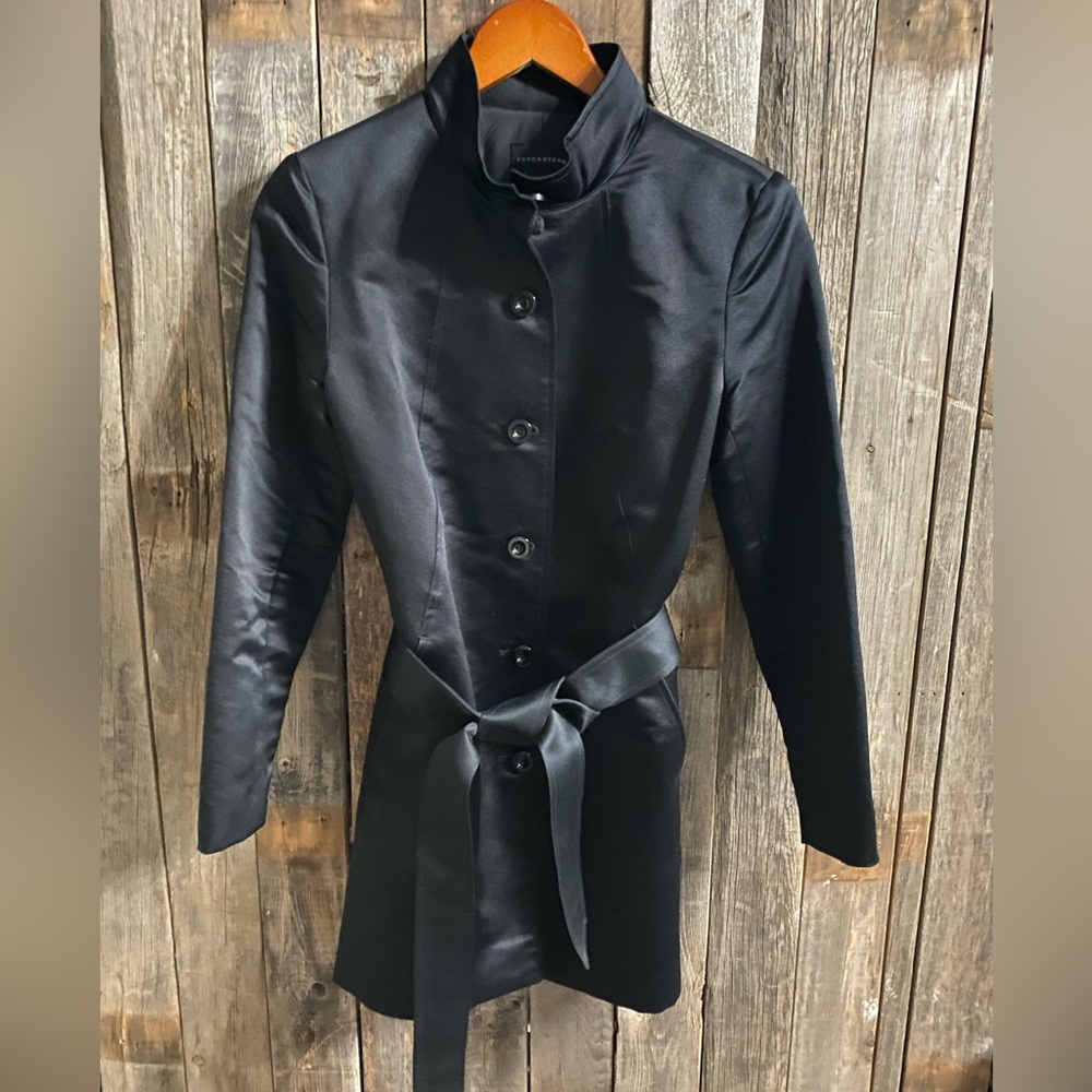 Doncaster 100 percent black silk trench coat 2